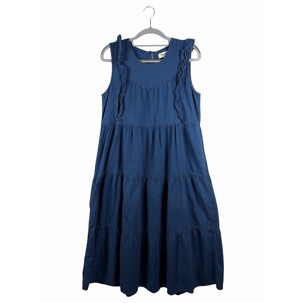 Madewell Women's Indigo Ruffled-Bodice Tiered Midi Dress Sz M Cottage-Core - Picture 2 of 9